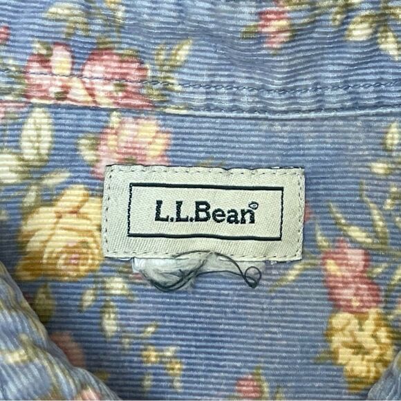 L.L.BEAN Lavender Blue Floral Corduroy Button Down Shirt Collar Size Tag Removed - Picture 4 of 9